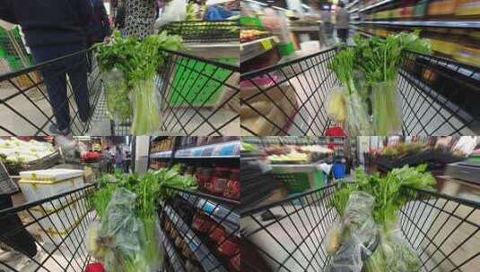 超市延时购物车延时生鲜蔬菜 超市穿梭 零售高清在线视频素材下载