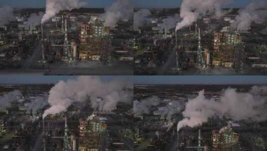 美国俄克拉荷马州塔尔萨的炼油厂。上升的空中显示水蒸气、烟雾、蒸汽高清在线视频素材下载