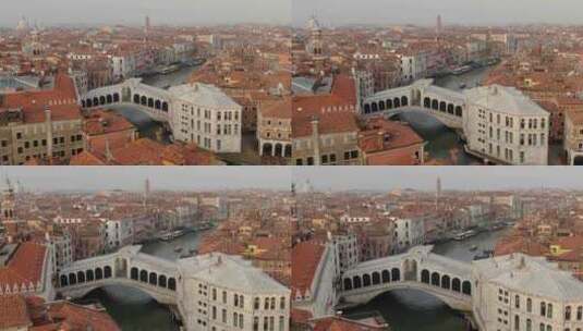 里亚托桥鸟瞰图：意大利威尼斯大运河上最古老的桥梁高清在线视频素材下载