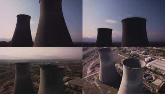 日落时的核电站高清在线视频素材下载