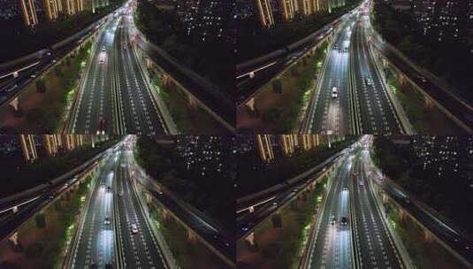 城市夜景道路车流交通航拍高清在线视频素材下载