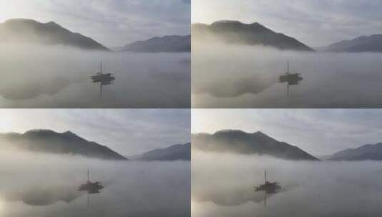 航拍湖北旅游5A级神农架大九湖景区晨雾高清在线视频素材下载