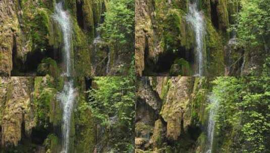 航拍云南香格里拉普达措国家公园彩虹瀑布高清在线视频素材下载
