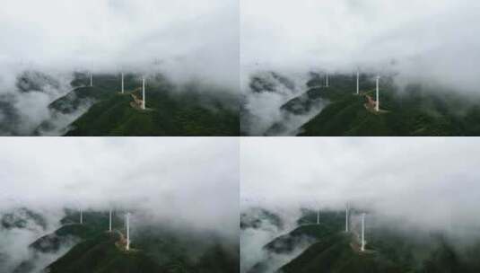 航拍穿云海清洁能源风力发电风车高清在线视频素材下载