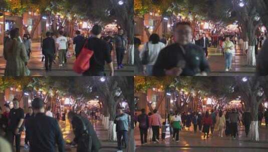重庆夜晚街道人群人流解放碑全国示范步行街高清在线视频素材下载