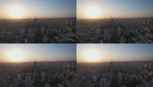 山东济南城市清晨迷雾高楼航拍高清在线视频素材下载
