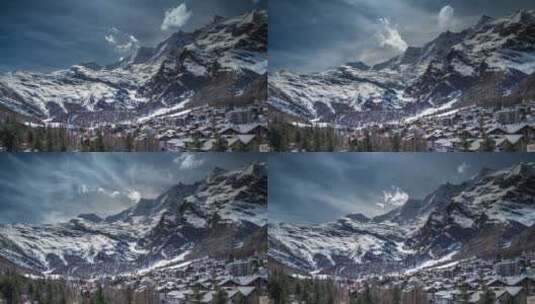 萨阿斯费阿尔卑斯山瑞士山区雪村滑雪高清在线视频素材下载