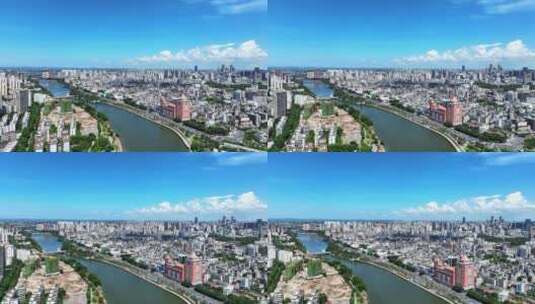 航拍海南海口海甸河滨江城市风光高清在线视频素材下载