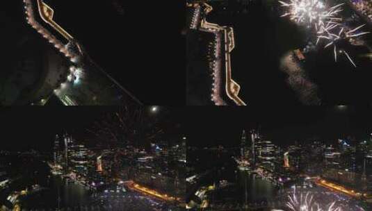 航拍澳大利亚悉尼港夜景烟火表演摩天大楼高清在线视频素材下载