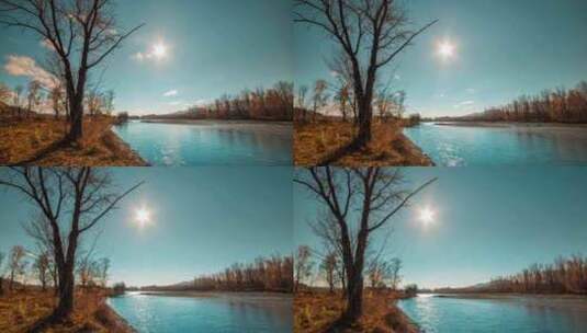 秋季的河道延时摄影高清在线视频素材下载