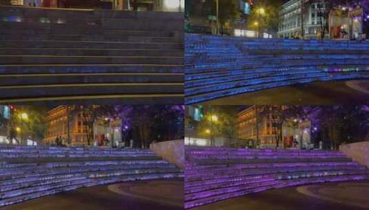 城市夜景广场阶梯美陈亮化呼吸灯高清在线视频素材下载