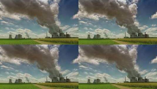 发电厂、工厂冒着浓烟的烟囱高清在线视频素材下载