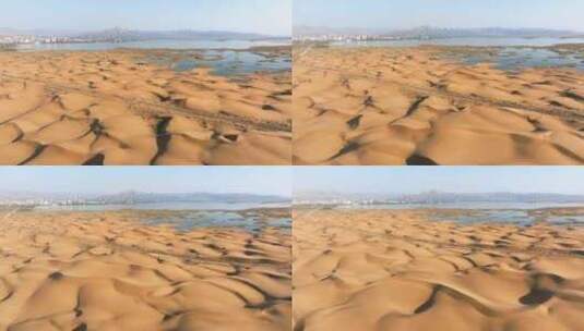 航拍乌海市乌海湖沙漠沙丘高清在线视频素材下载