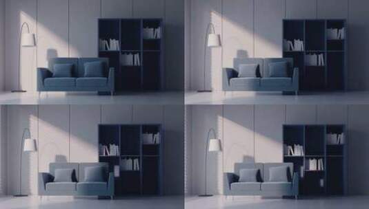 简约的室内空间沙发和变换的光影高清在线视频素材下载