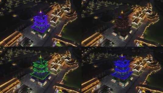 安徽省滁州市太平古城夜景航拍高清在线视频素材下载