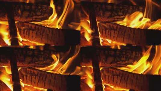 燃烧的柴火堆木炭火焰升格高清在线视频素材下载