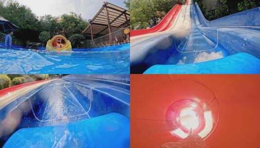 夏天水上乐园游乐园玩耍玩水水上主观视角高清在线视频素材下载