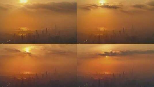 雾霾中的城市日落延时8K高清在线视频素材下载