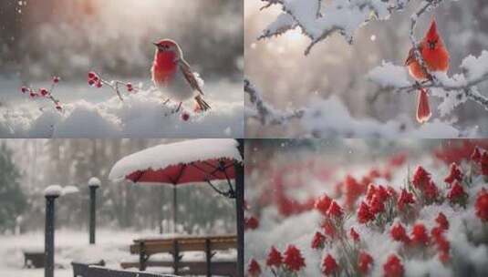 雪天小鸟小景高清在线视频素材下载