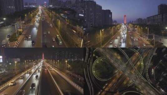 郑州车流夜景高清在线视频素材下载
