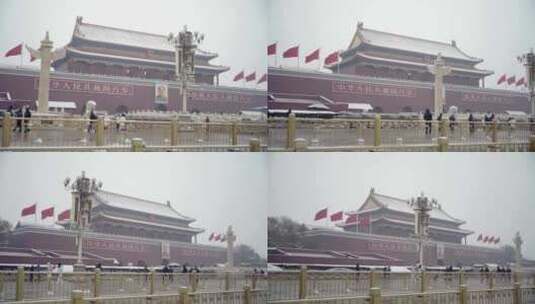 下雪中北京天安门高清在线视频素材下载