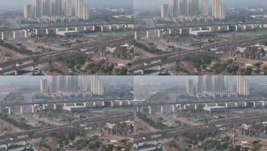 航拍四川广汉城市湿地公园空镜高清在线视频素材下载