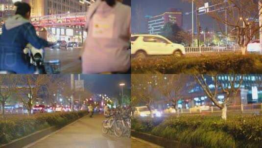 夜晚城市人群行人汽车车辆车流人流夜景人文高清在线视频素材下载
