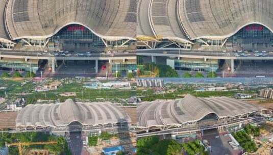 湖北武汉火车站高铁站动车站航拍城市风景风高清在线视频素材下载