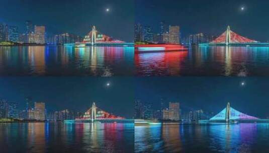 广州国际灯光节珠江猎德大桥灯光秀延时高清在线视频素材下载