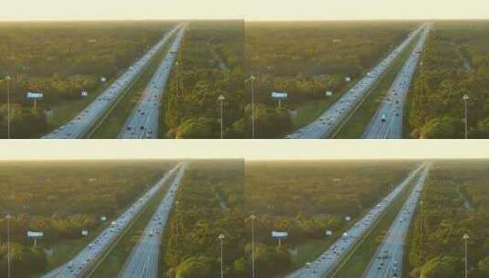 从拥挤的美国I75高速公路上方看，日出时高清在线视频素材下载