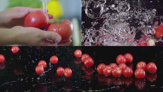 洗西红柿番茄入水碰撞高清在线视频素材下载