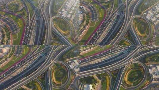 迪拜城市交通线景观、高架路网车流高清在线视频素材下载