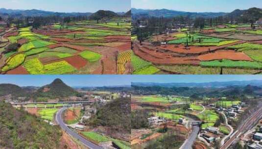 4K航拍贵州乡村田园风光油菜花调色板风景高清在线视频素材下载