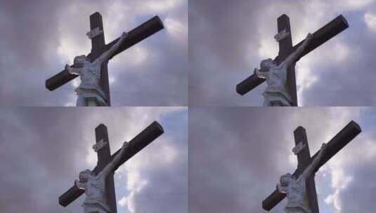 戏剧性的镜头耶稣基督在夕阳西下受难高清在线视频素材下载