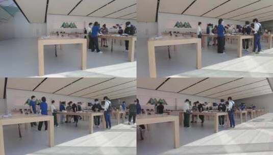 苹果手机体验店顾客人流延时摄影高清在线视频素材下载