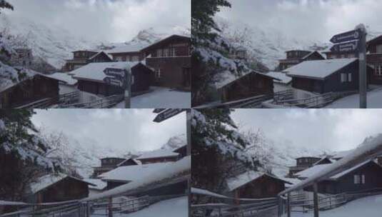 航拍特写被大雪覆盖的房屋城镇高清在线视频素材下载