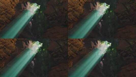 一束迷人的光束照亮了神秘洞穴的深处高清在线视频素材下载