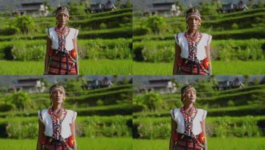 穿着Ifugao传统服装的阳光亲吻的女人高清在线视频素材下载