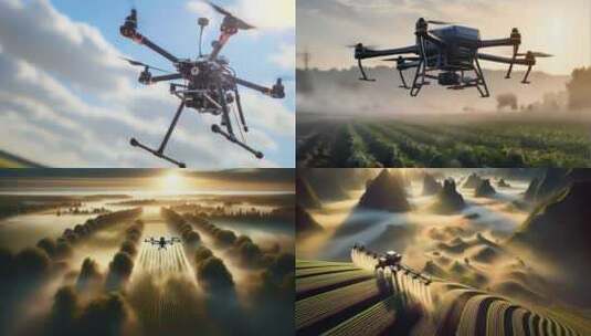 智慧农业农用无人机喷洒播种作业4K高清在线视频素材下载
