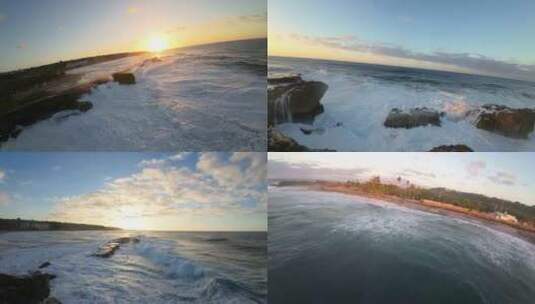 FPV航拍大海海浪日出沙滩海滩唯美大自然高清在线视频素材下载