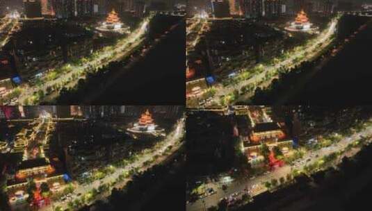 航拍咸阳湖统一广场夜景高清在线视频素材下载