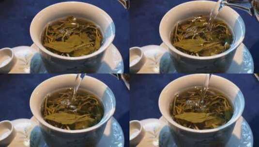 茶叶茶艺泡茶冲茶倒茶喝茶高清在线视频素材下载