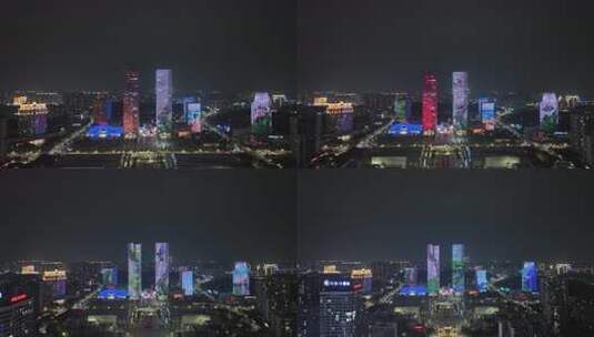 江门五邑华侨广场夜景航拍蓬江万达广场夜景高清在线视频素材下载