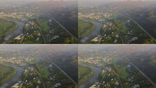 乡村田野河流公路航拍高清在线视频素材下载