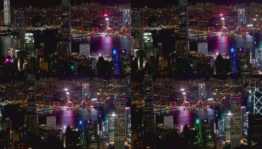 香港 维多利亚港夜景航拍高清在线视频素材下载