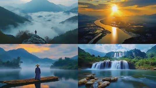 自然风景森林瀑布壮丽山河云海 长江 黄河高清在线视频素材下载