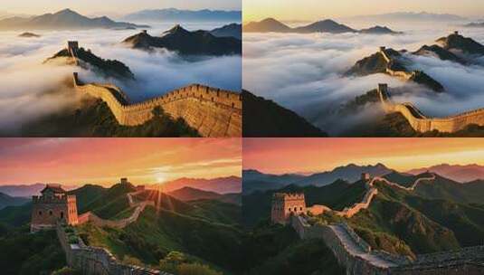 【4K画质】中国万里长城绝美长城日出云海高清在线视频素材下载