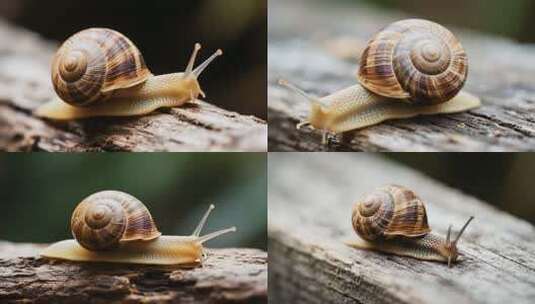 蜗牛在木头上爬行特写高清在线视频素材下载