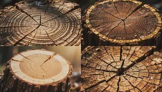 树木年轮的岁月痕迹木材纹理树龄唯美年轮高清在线视频素材下载