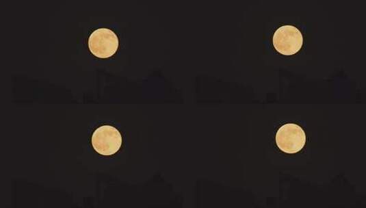 金色满月升起建筑楼顶夜空【延时】高清在线视频素材下载